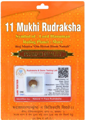 BHAKTI SHRINGAR 11 Mukhi Rudraksha Original Certified Lab Test & X-ray Report Sterling Silver Wood Pendant
