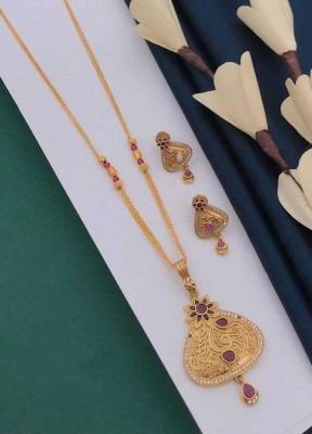 SHIVAY FASHION HUB Khodalkrupa jewellery Stylish new designer Pendal with chain Gold-plated Diamond Alloy Pendant Set