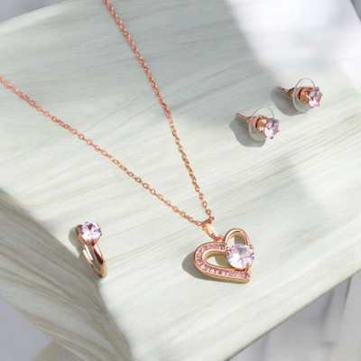 P. R. PRINTS Elegant Rose Gold Heart Pendant Jewelry Set with Zirconia Stones Brass Pendant