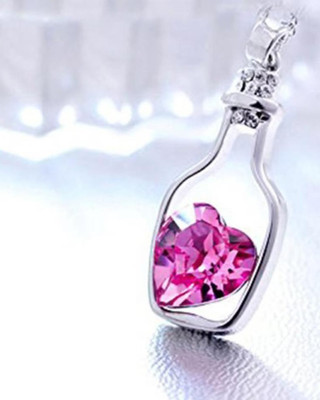 Animated F 13_1 pink botle pend gf Sterling Silver, Rhodium Crystal Stone Pendant Set