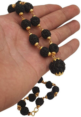 Guruji Gems & Jewellery Most Beautiful Bhagwan Shiv 5 Mukhi Rudraksha 5 Mukhi Rudraksha Mala Gold-plated Beads Brass, Alloy Pendant Set
