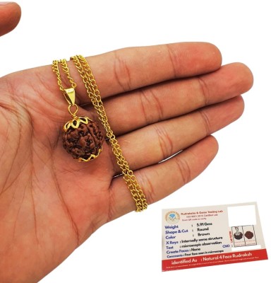 Plus Treasure 4/ Four Mukhi Rudraksha Lab Certified Original Pure Nepalese Beads Gold-plated Beads Brass, Wood Locket