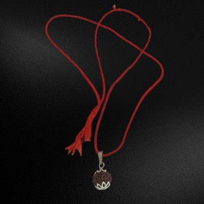 HAPPY CREATION Original, Real and Natural Lab Certified 7 Mukhi Rudraksha Silver Wood Pendant