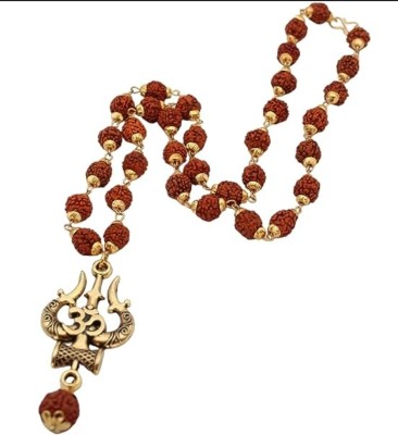 Pew Hindu Heritage Haven Mahakal Trishul, Damru,Panchmukhi Rudraksha Mala Beads Brass Pendant