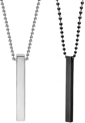 Animated Bar Locket Silver Stainless Steel Pendant Set