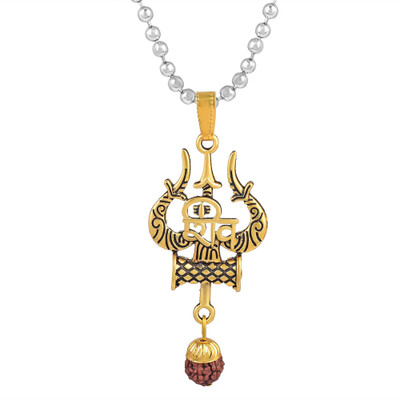 Malas Collection Antique Plated Brass Lord Shiv trishul with Shiva Rudraksha Pendant Locket Gold-plated Brass Pendant