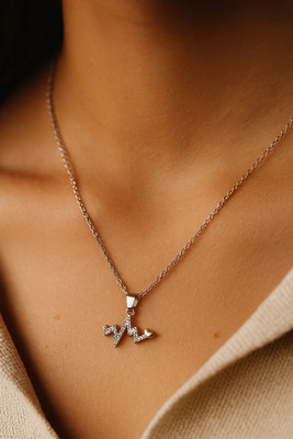 Zeeshan impex Heartbeat desing pendant Silver Zircon Stainless Steel Pendant