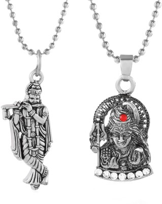 Morvi Silver Plated Radha Krishna with Shiv Bholenath Mahakaal Pendant Locket Men Silver Brass Pendant