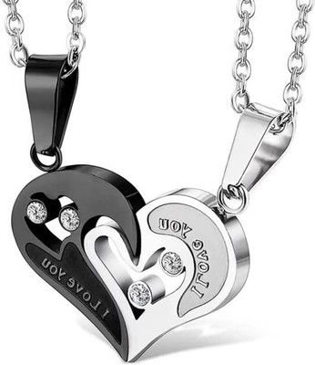 EndlessFashion F 438_new_JSE-BLACK HRT PENDANT_542 Silver Cubic Zirconia Stone Pendant Set
