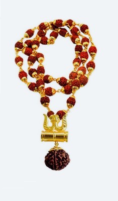 Yoshiva Lord Shiv Trishul Locket with Damru and Panchmukhi Rudraksha Mala Gold-plated Wood, Brass Locket