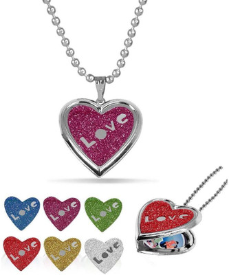 house of common (Multicolor) Heart Shape Shining Love Openable Couple Photo Frame Locket Pendant Stainless Steel Pendant Set