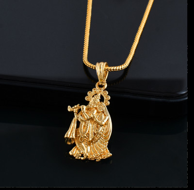 PYR Fashion gold chain men with radha krishna locket ::krishna locket girl Gold-plated Brass Pendant Set