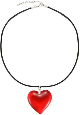 Riingzinee Glossy Red Glass heart Statement Small Necklace Chunky Glass Pendant