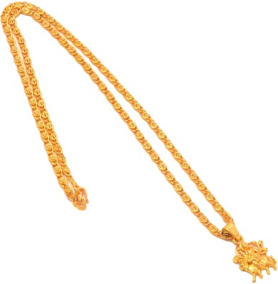 Jewar Mandi Jewar Mandi Maa Durga Shero Wali Mata Ji Gold Plated Pendant with Link Chain Gold-plated Brass Locket