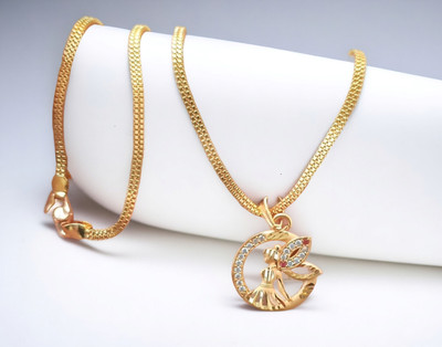 SAPNAPALACE QUEEN GIRL DESIGNER GOLD PENDANT WITH CHAIN Gold-plated Brass Pendant Set