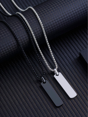 KURMASHOP Bar Pendant Stainless Steel Locket Set with Box Chain for Men & Boys Rhodium Stainless Steel Pendant Set