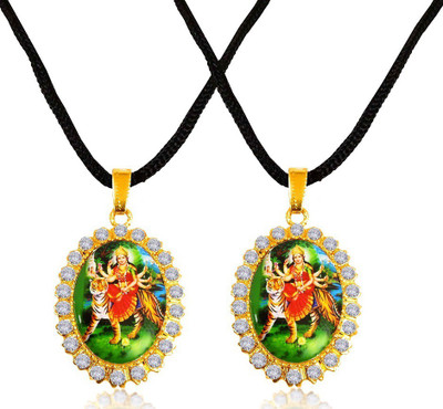 De-Ultimate Set Of 2 Pcs Oval Shri Durga Vaishno Devi Maa/Sherawali Mata Locket Pendant Dori Stainless Steel Pendant
