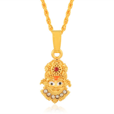 morir Brass Micron Gold Plated Dangle Khatu Shyam Face Pendant Chain Locket Gold-plated Cubic Zirconia Brass Pendant