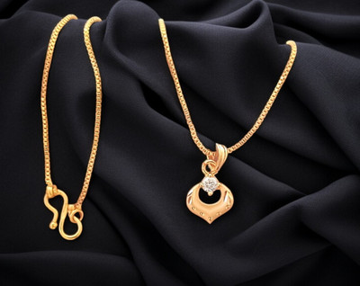 DIVS FASHION DIAMONDS PENDANT WITH CHAIN Gold-plated Brass Pendant Set