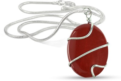 REIKI CRYSTAL PRODUCTS Natural Red Jasper Oval Wire Wrapped Pendant Locket with Metal Chain for Unisex Agate Crystal Pendant