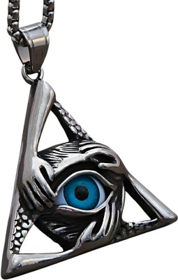 RAPPERSSHOP Men Silver Plated Evil Eye Pendant Necklace Silver Cubic Zirconia Stainless Steel Pendant Set