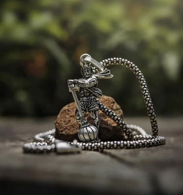 DIVINOOR Hanuman Ji Gada Locket Silver Metal Locket Set