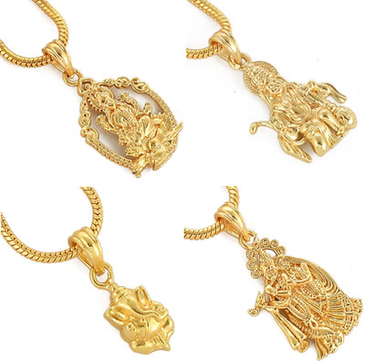NAVYA ART Combo 4 Pendant with 1 Chain Ganesh Durga Mata Hanuman Krishna Locket with chain Gold-plated Alloy Pendant Set