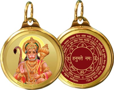 DIVINITI 24K Double sided Gold Plated Pendant Hanuman & Yantra|18 MM (1 PCS) Gold-plated Metal Pendant