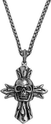 M Men Style Biker jewellery Viking Gothic Skull Head Jesus Crusifix Cross Pendant Rhodium Stainless Steel, Metal Pendant