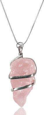 REIKI CRYSTAL PRODUCTS Certified Natural Rose Quartz Rough Shape Pendant with Metal Chain for Unisex Quartz, Agate Crystal Pendant