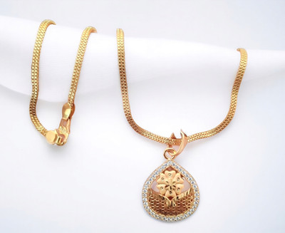 SAPNAPALACE STUDED DROP DESIGNER GOLD PENDANT WITH CHAIN Gold-plated Brass Pendant Set