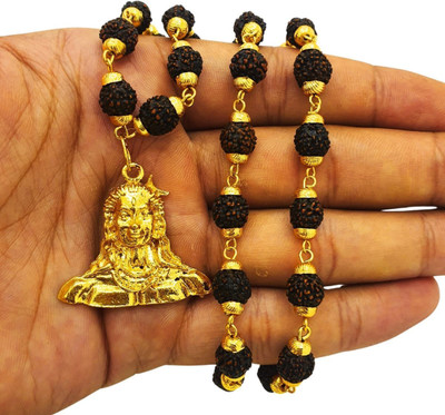 memstomuch Religious Jewellery Rudrakha mala With Ohm Trishul Damru Locket Gold-plated Beads Brass, Wood Pendant Set