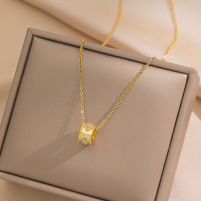 MYKI Gold-Plated Barrel Pendant Necklace with Crystals Gold-plated Stainless Steel Pendant