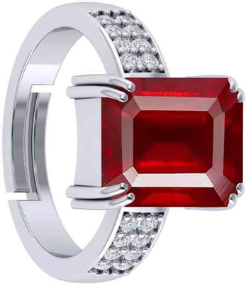 jemskart 8.25 Ratti Natural Ruby Stone Manik Ring Adjustable Panchdhatu Ring Brass Ruby Silver Plated Ring