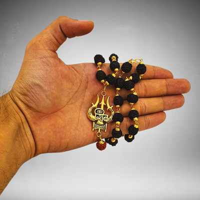 A1 yashvriddhi Panchmukhi Rudraksha Mala with Trishul Damru Pendant for Men Women Boys Girls Gold-plated Beads Brass, Wood Locket