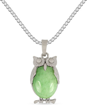 REIKI CRYSTAL PRODUCTS Natural Green Jade Owl Shape Pendant/Locket With Chain for Unisex Jade Crystal Pendant