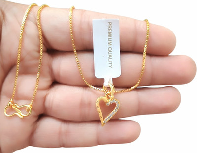 SAPNAPALACE HEART SPARKLE DIMONDS GOLD PENDANT WITH BOX CHAIN Gold-plated Brass Pendant