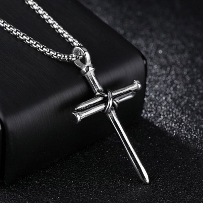 Kaynka Christian Jesus Cross Pendant for Men/Boy Girl/Women Fashionable Christmas Gift Silver Stainless Steel Pendant Set