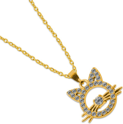 De-Ultimate Elegant Anti-Tarnish Metal Kitty Cat Design Locket Gold-plated Cubic Zirconia Stainless Steel Pendant