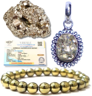 VIBESLE Natural Pyrite Pendant, Pyrite Bracelet and 40-50 Gram Pyrite Stone Crystal Stone