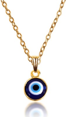 Uniqon Round Blue Evil Eye Stone/Moti Nazar Suraksha Kavach Pendant Locket Necklace Gold-plated Stainless Steel Pendant Set