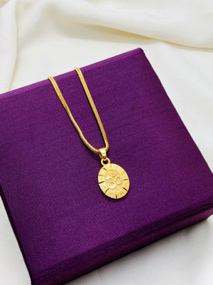 privyani One Gram Gold Plated Fancy Om Pendant Chain Gold-plated Brass Pendant Set
