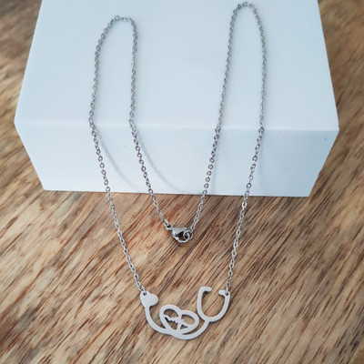M Men Style Stethoscope Nursing Themed Medical Heartbeat Lifeline In Heart Jewelry Gift Sterling Silver Stainless Steel Pendant