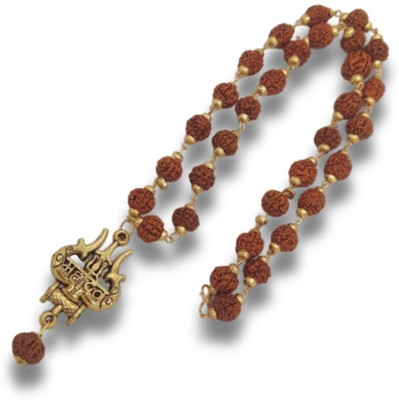 Fine Creation Most Demanded Lord Sri Shiv Trishul OM Dotted Locket Pendant With Mala Gold-plated Brass Locket