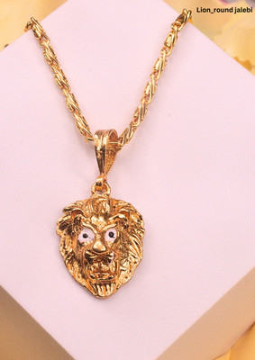 RKB SALES Lion Face Pendant With Chain Gold Plated For Mens And Boys Gold-plated Alloy Pendant Set