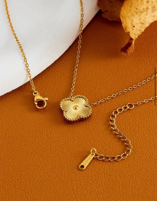 Temora Gold Plated Four leaf Charm Laxury Clover Necklace For women Gold-plated Plated Stainless Steel Chain Set