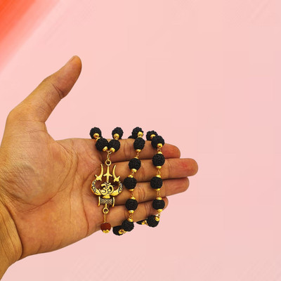 memstomuch Shiv Dotted Locket Pendant With Mala For Men's, Boy's, Girls, Women's Gold-plated Beads Brass, Wood Pendant