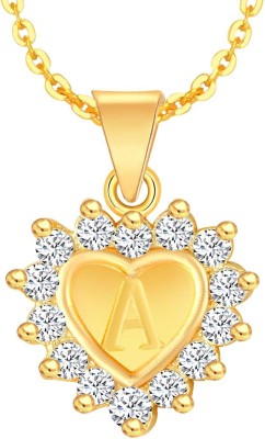 Kanak Jewels Kanak Jewels Diamond Heart letter A Valentine Gift Alphabet Heart Chain Necklace pendant for girls women men boys girlfriend Jewellery Gold-plated Cubic Zirconia Alloy Brass with Chain Pendant Gold-plated Cubic Zirconia Brass Pendant