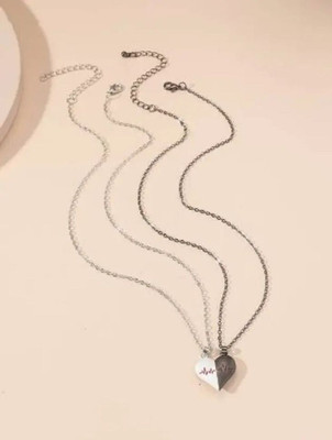 Astrootalk Magnet Heartbeat Couple Pendant for Men & Women Stylish personality Locket Silver Stainless Steel Pendant Set