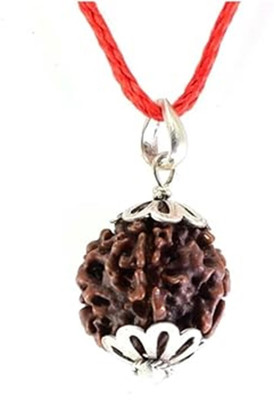 Kuttumb Gems & Jewels 4 Mukhi Rudraksha Four Face Rudraksha Original Nepali Bead Metal Cap Wood Pendant